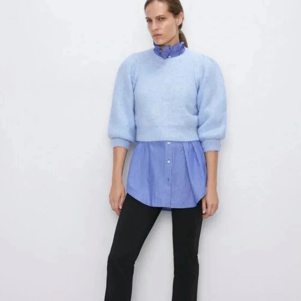 Zara Baby Blue Sweater with Metallic Thread Size Small